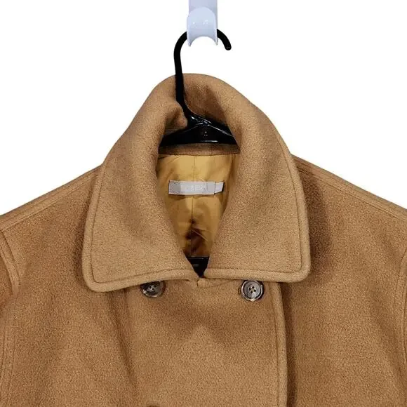 J Crew Pea Coat sz M Women Camel Beige Wool‎ Lined Double Breasted Pockets READ - Picture 8 of 14